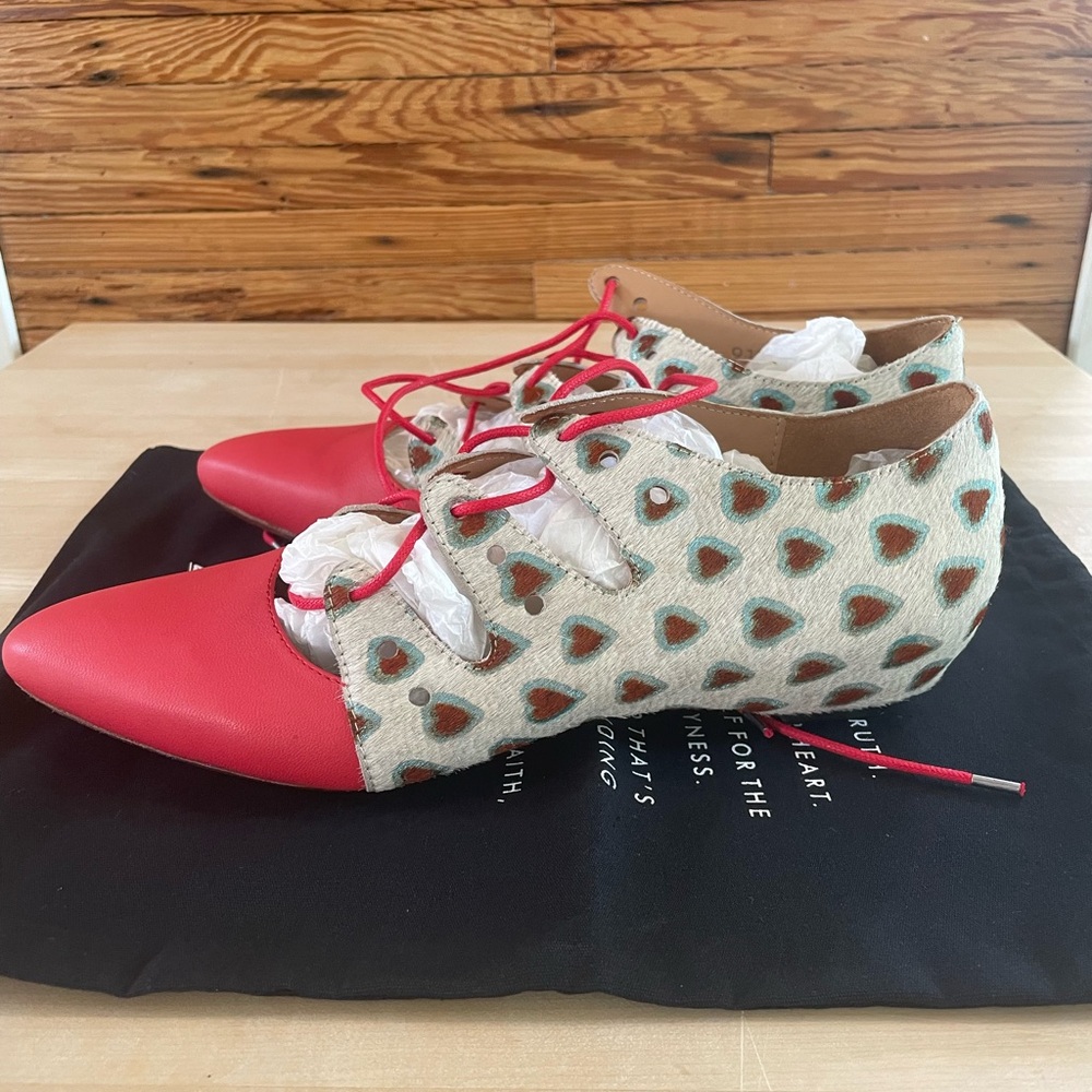 John Fluevog Coal Two-Toned Lace-Up Shoe Pony/Hearts